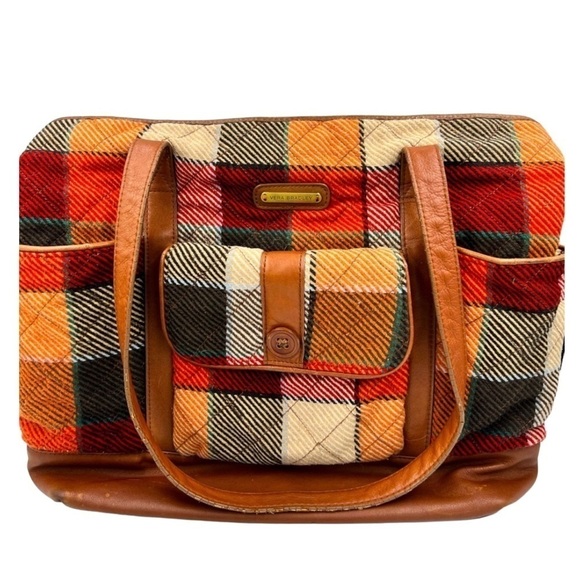 VERA BRADLEY Leather & Wool Quilted Canyon Plaid Tote - Picture 1 of 17